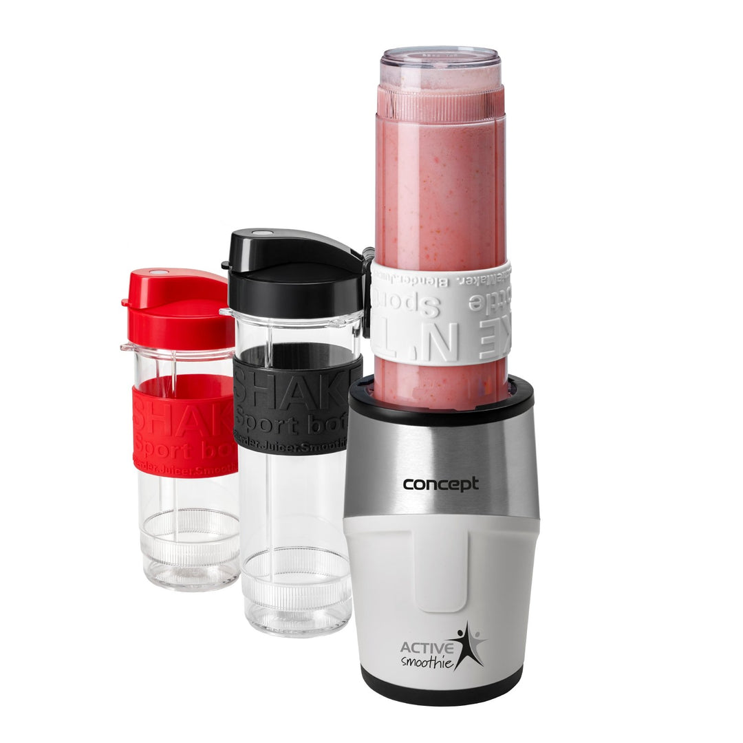 CONCEPT Hausgeräte sm3380 Smoothie Maker "Active-Smoothie" mit 3 Trinkflaschen, 500 W, weiss Weiss 3