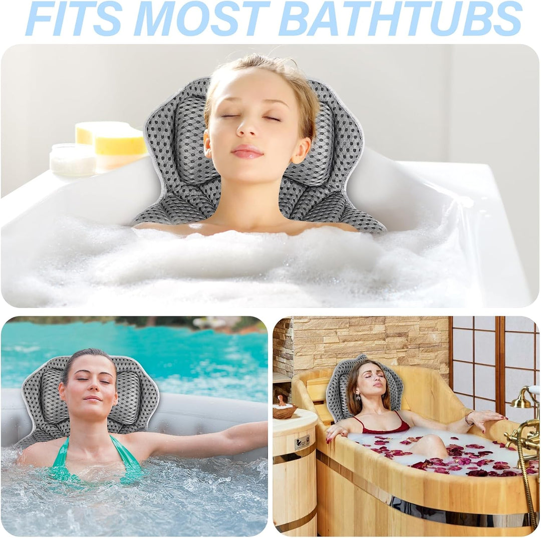 Zikenis Badewannenkissen mit 2 Starken Saugnäpfen, Badekissen für Badewanne mit 4D-Air-Mesh-Technolo