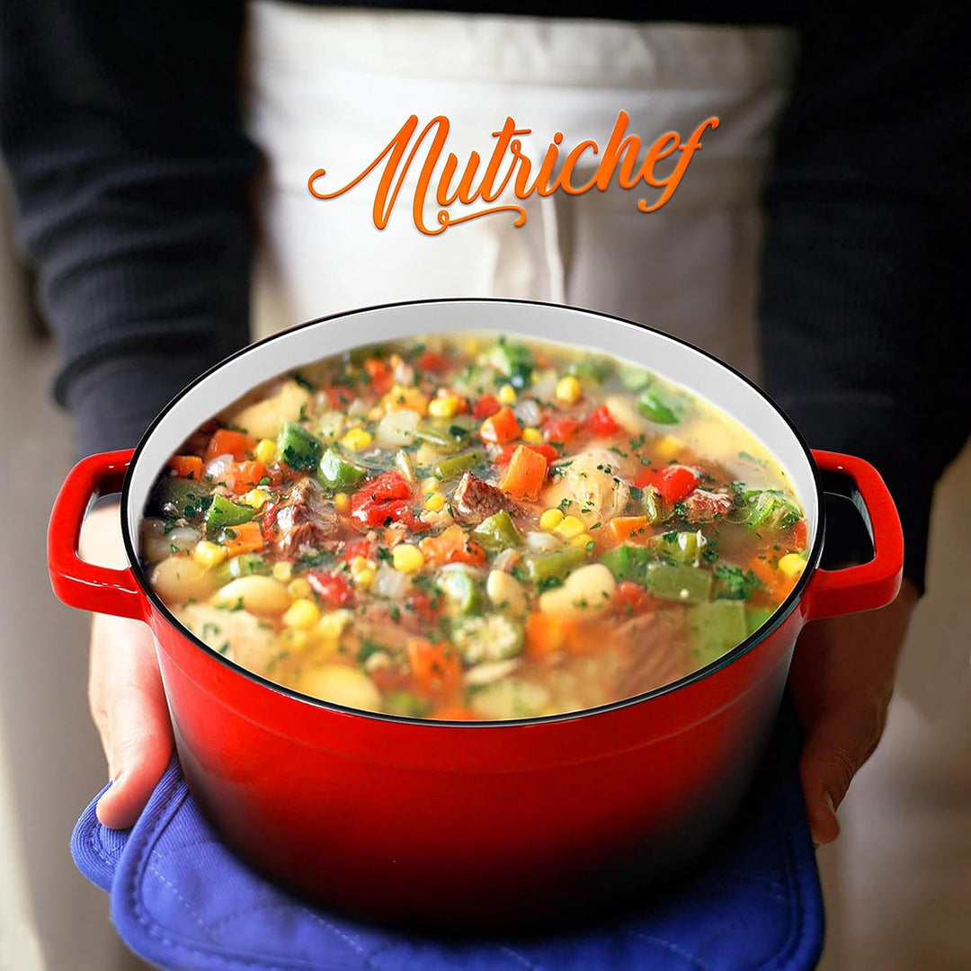 NutriChef Dutch Oven Gusseisen Topf – Brotbackform 5L mit Deckel, Emaille, Brotbacktopf, Gleichmässi