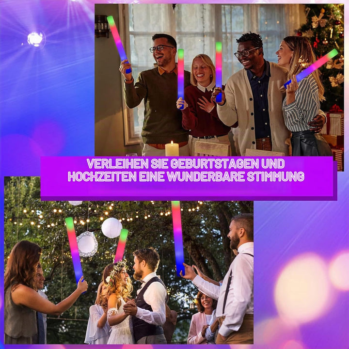 50Stück Leuchtstab LED Set,Weihnachten Mehrfarbig Schaumstoff Blinkstäbe,Knicklichter gross,Leuchten