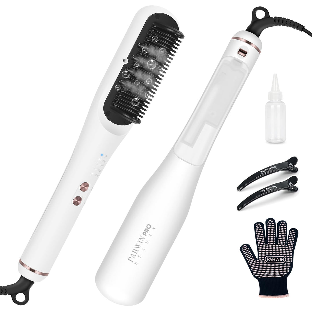Pro Dampf Glättbürste, PARWIN PRO BEAUTY 3-in-1 Haarglätter Bürste, LED-Anzeigeleuchte, Ionentechnol