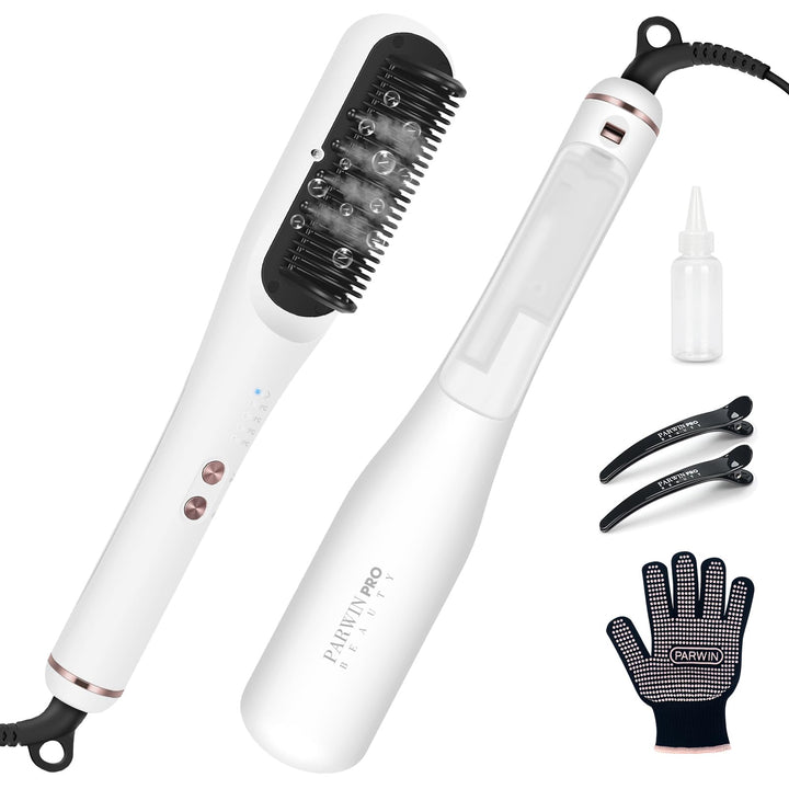 Pro Dampf Glättbürste, PARWIN PRO BEAUTY 3-in-1 Haarglätter Bürste, LED-Anzeigeleuchte, Ionentechnol