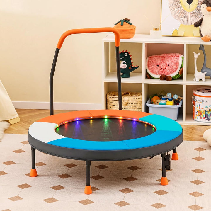 COSTWAY Ø90 cm Kinder Trampolin, Minitrampolin faltbar mit LED Beleuchtung, Fitness Trampolin Indoor