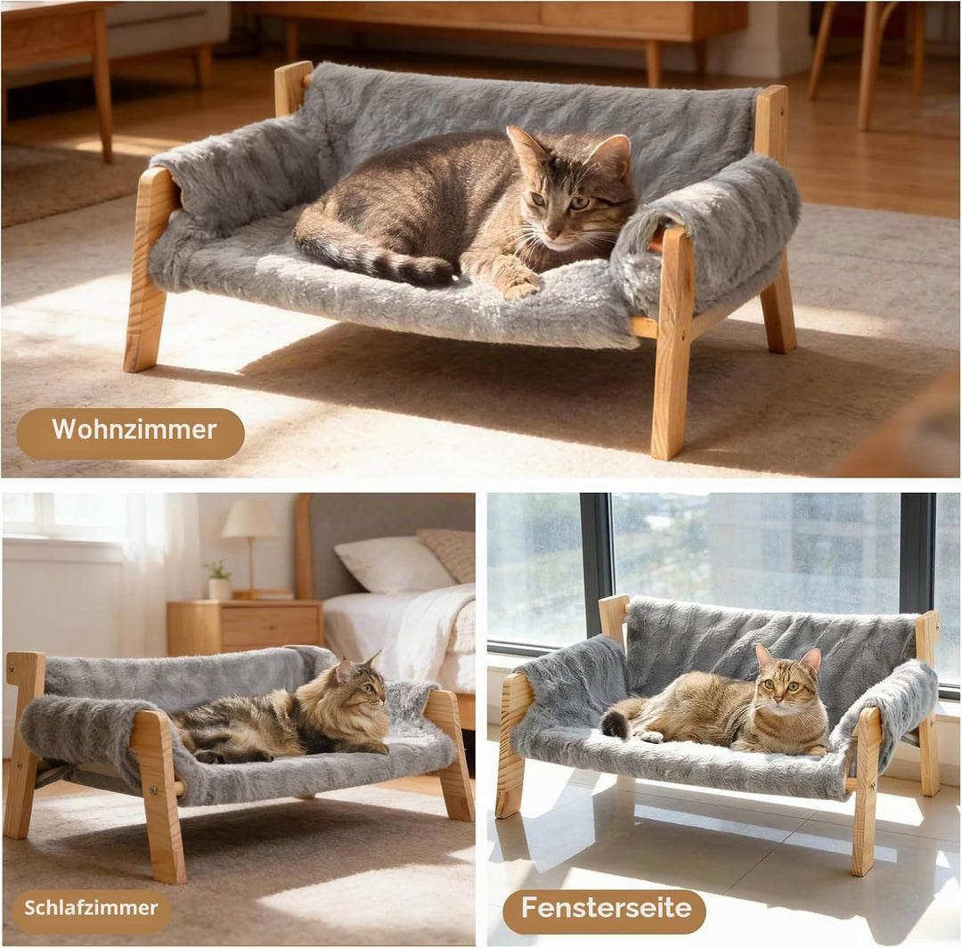 Grosse Katzenbett, Flauschig Katzenkissen Plüsch Weich Katzensofa Erhöhtes Hundehöhle mit Abnehmbare