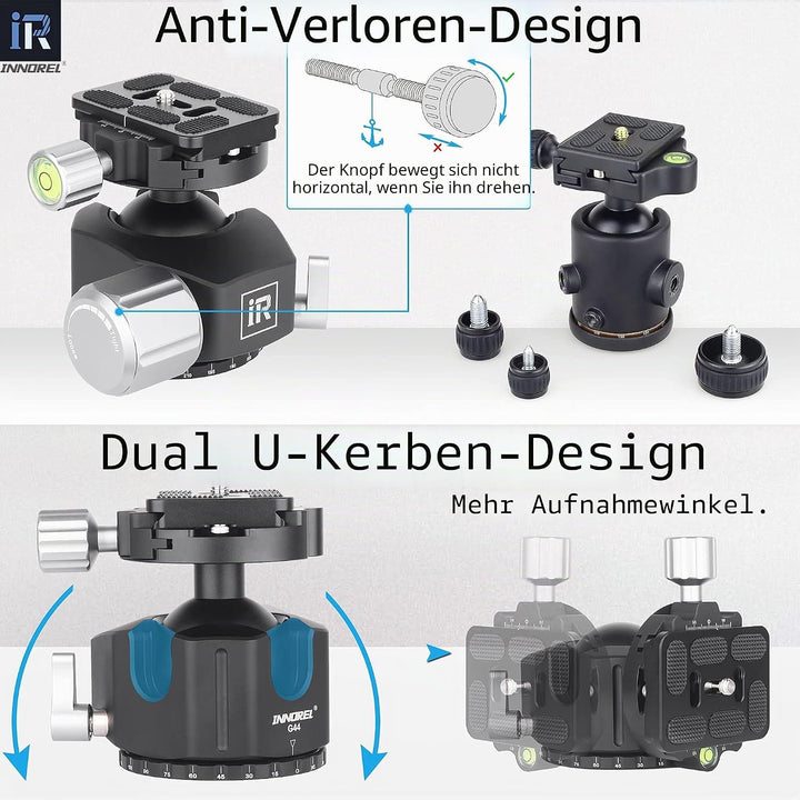 INNOREL G44 Low Profile Panorama-CNC-Metall-Kamerastativ-Kugelkopf mit 1/4" Arca Swiss Universal-Sch