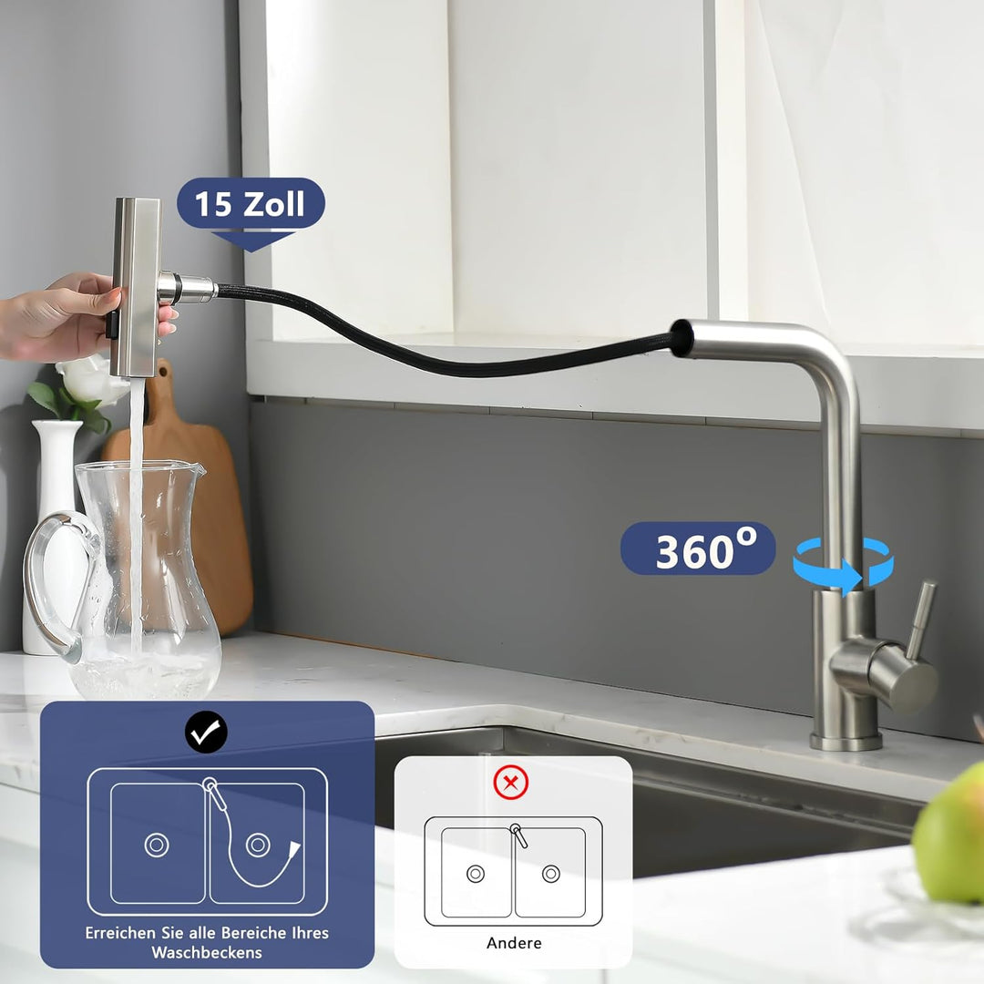 AIMADI Küchenarmatur ausziehbar,Wasserhahn Küche mit 3-Wege-Duschbrause & 38cm Schlauch, Einhebelmis
