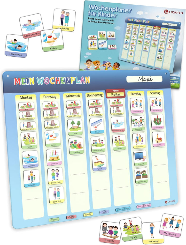 LIKARTO Wochenplaner für Kinder - Montessori Magnettafel inkl. 198 Magnete & Kordel - Komplett besch