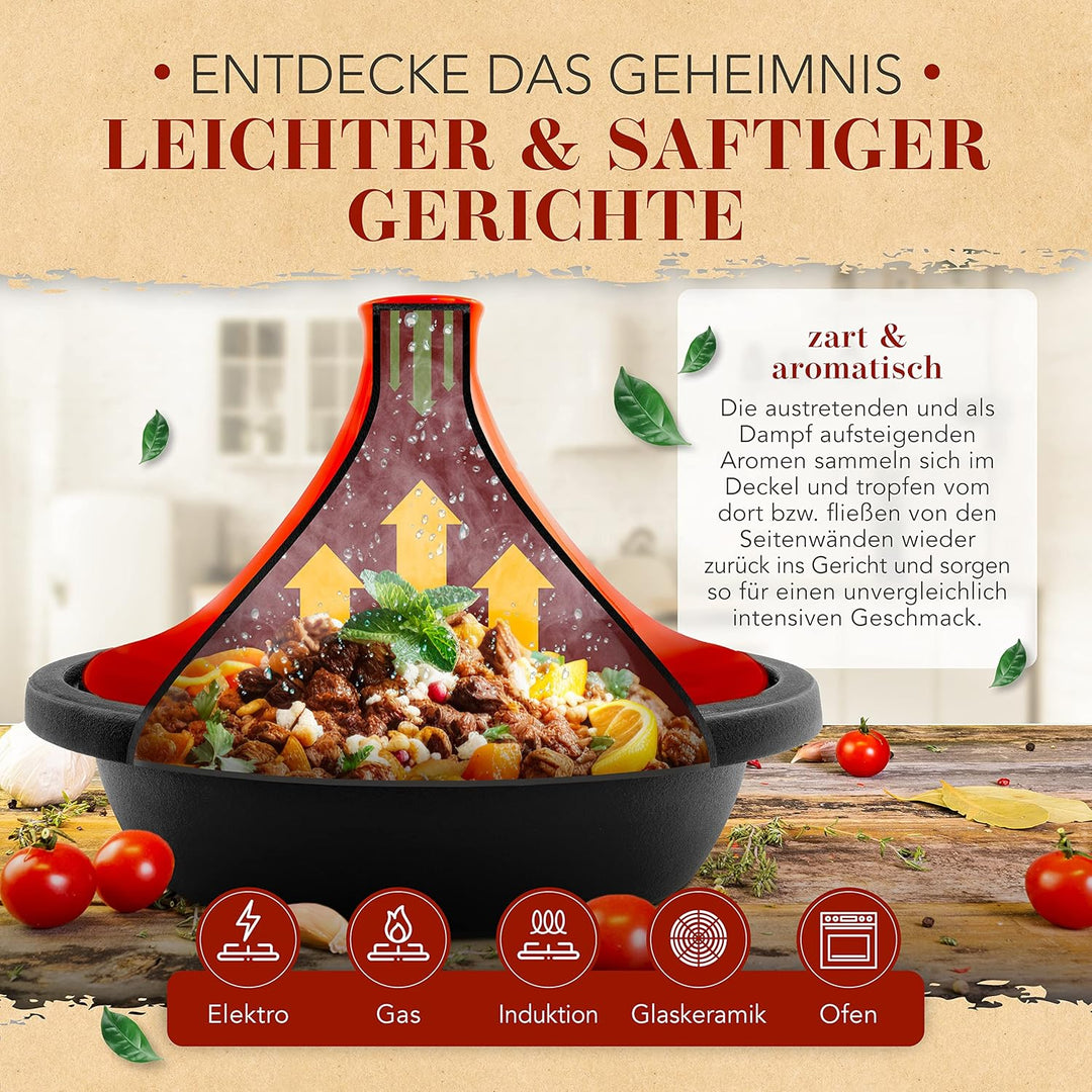 KRUSTENZAUBER Tajine Topf 2-4 Personen - Hochwertige 27cm Gusseisen Tajine Orientalisch - Tajine Ind