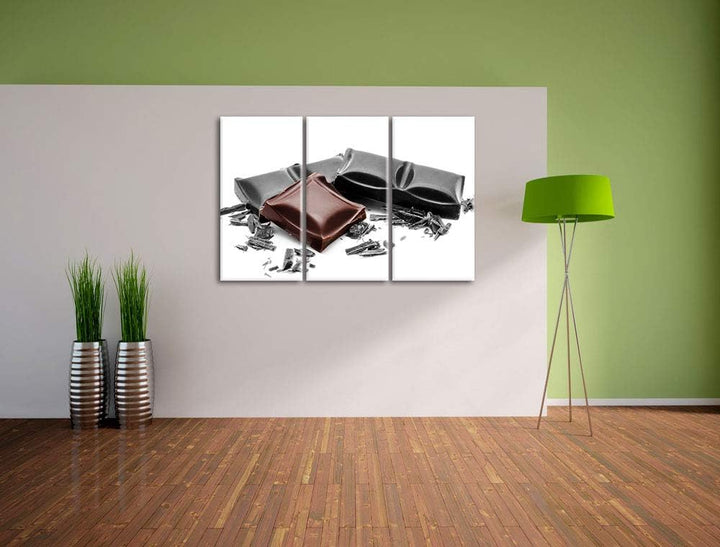 leckere Tafel Schokolade schwarz/weiss 3-Teiler Leinwandbild 120x80 Bild auf Leinwand, XXL riesige B