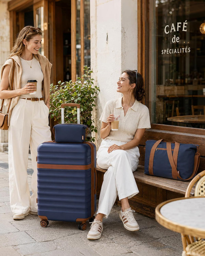 KONO Reisekoffer Set 3-teilig, Erweiterbar Hartschalenkoffer Mittel mit 4 Rollen und TSA Schloss, le