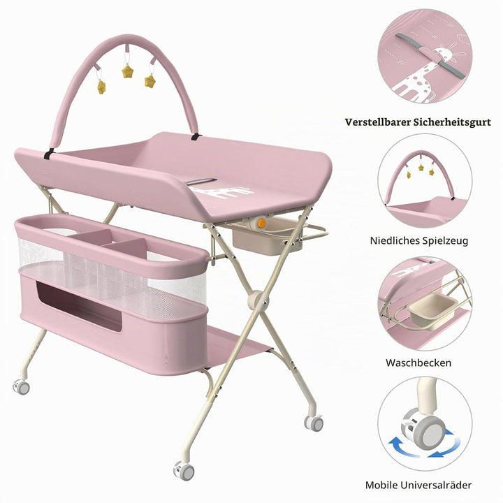 OHMG klappbare Wickelkommode Wickeltisch, Baby Wickelkombi, mit Wickelauflage Sicherheitsgurt und Ab