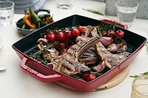 Staub 40511-728-0 Grillpfanne, rechteckige mit zwei Griffen, 23 x23 cm, Gusseisen, schwarz Schwarz 2