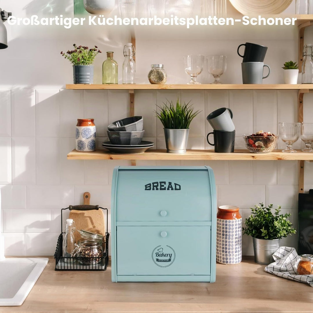 Brotbox aus Metall für Küchenarbeitsplatte, Doppelschicht, Roll-Top-Brotaufbewahrungsbehälter, Leben