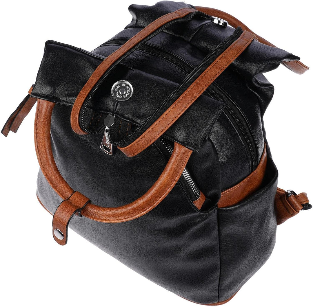 Christian Wippermann grosser Damen City Rucksack Tasche Body Bag Leder Optik Schultertasche Schwarz-