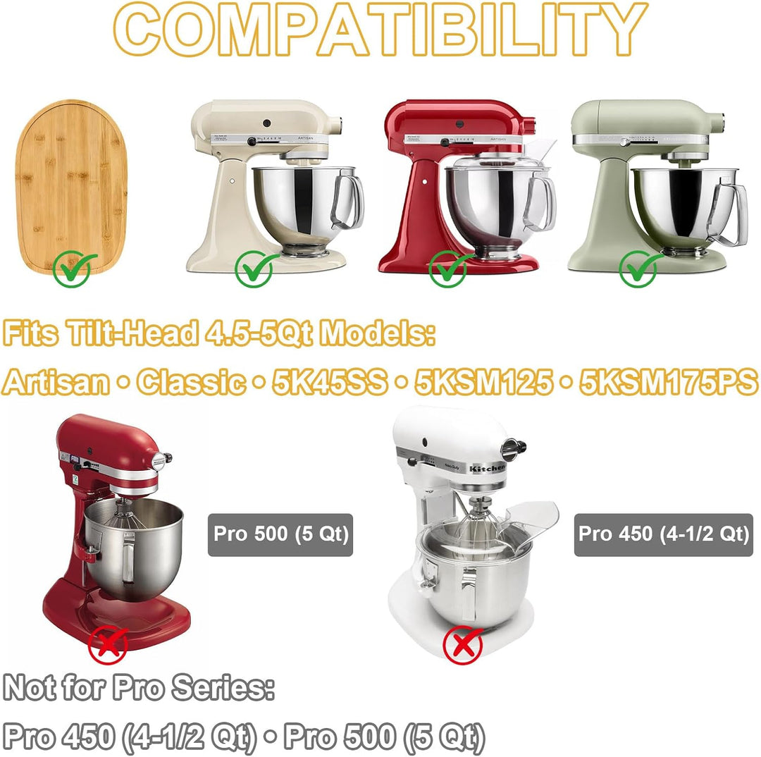 Bambus Gleitbrett für Kitchen Aid Artisan 4.5-5 Qt, Rutschfeste Verschiebbare Unterlage für Küchenma