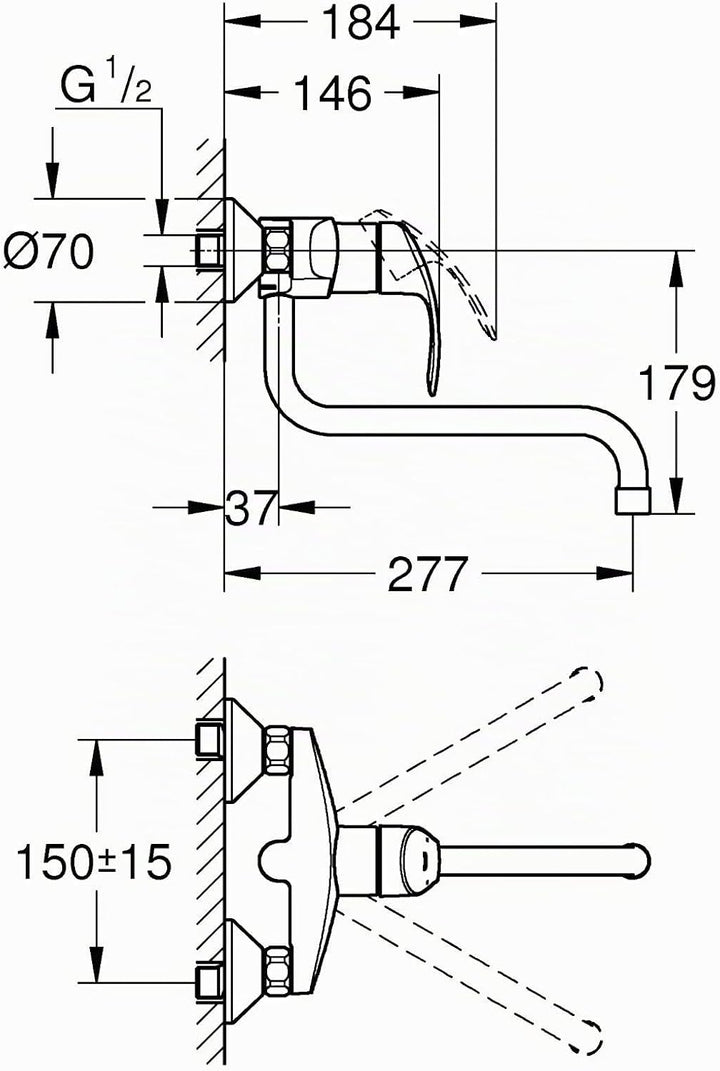 GROHE Eurosmart Küchenarmaturen - Einhand-Spültischbatterie (DN 15, Wandmontage) chrom, 32224002 Chr