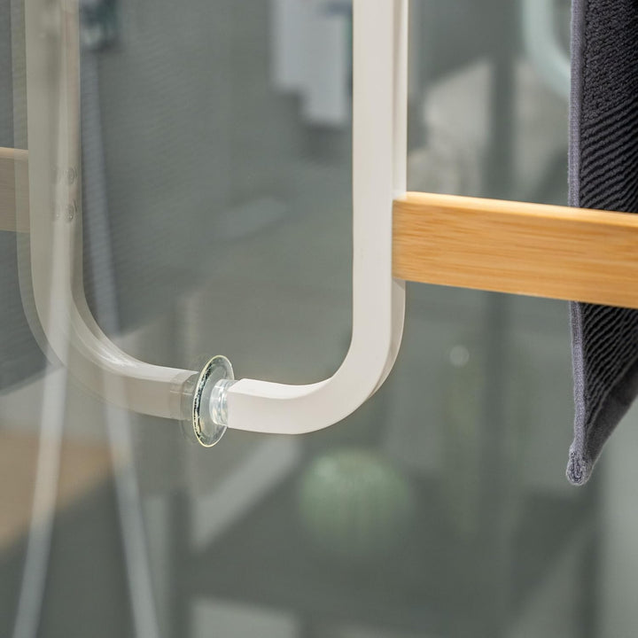 eluno Handtuchhalter für die Glasduschwand aus Metall und Bambus, Handtuchhalter mit 3 Handtuchstang