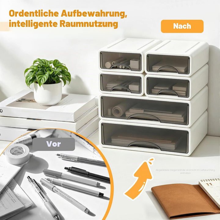 6 Stück Schreibtisch Organizer Schubladen, Stapelbare Aufbewahrungsbox mit Schubladen, Büro Schublad