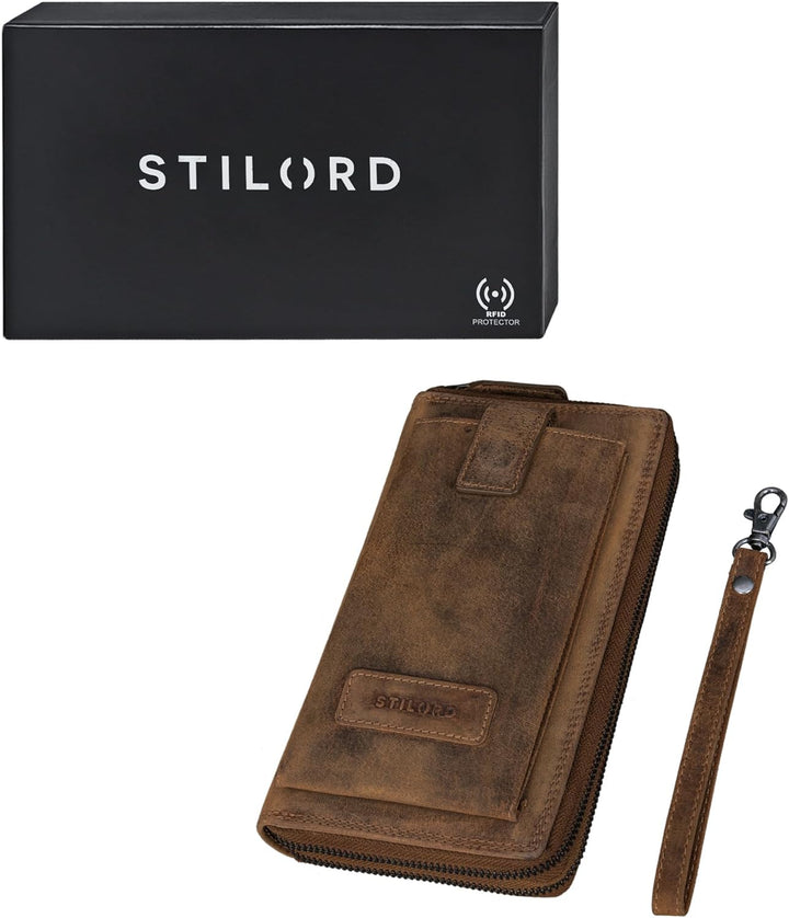 STILORD 'Kieran' Reisebrieftasche Leder Reise-Geldbörse mit Handyfach Handgelenktasche viele Fächer