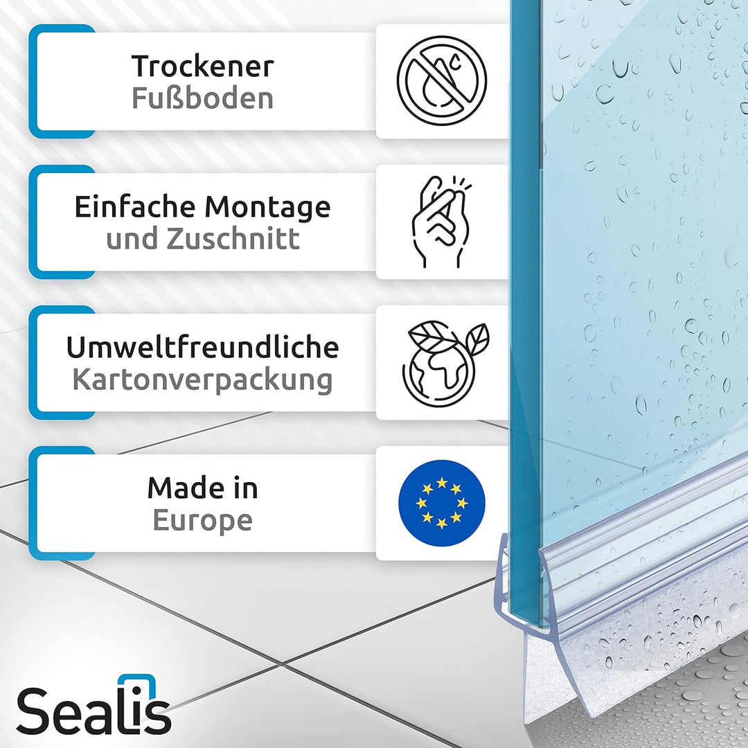 2x 80cm Sealis Ersatz Duschdichtung - Dichtung für 5mm/ 6mm/ 7mm/ 8mm Glastür Duschwand Badewanne Du