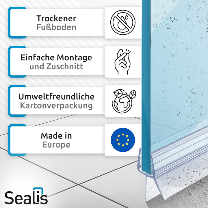 2x 80cm Sealis Ersatz Duschdichtung - Dichtung für 5mm/ 6mm/ 7mm/ 8mm Glastür Duschwand Badewanne Du