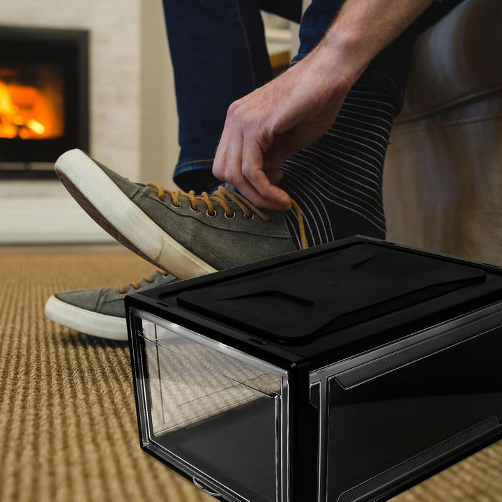 Cabilock Schuhkarton aus Acryl mit Stabilem Konkav Konvexem Nut Design und Öffnungsschlitz Schwarze