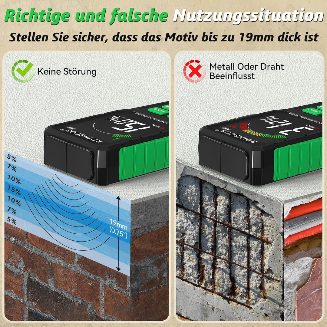 Feuchtigkeitsmessgerät Wiederaufladbarkeit Holzfeuchtemessgerät mit Farb-LCD Wandfeuchtemessgerät Ma