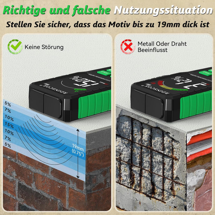Feuchtigkeitsmessgerät Wiederaufladbarkeit Holzfeuchtemessgerät mit Farb-LCD Wandfeuchtemessgerät Ma
