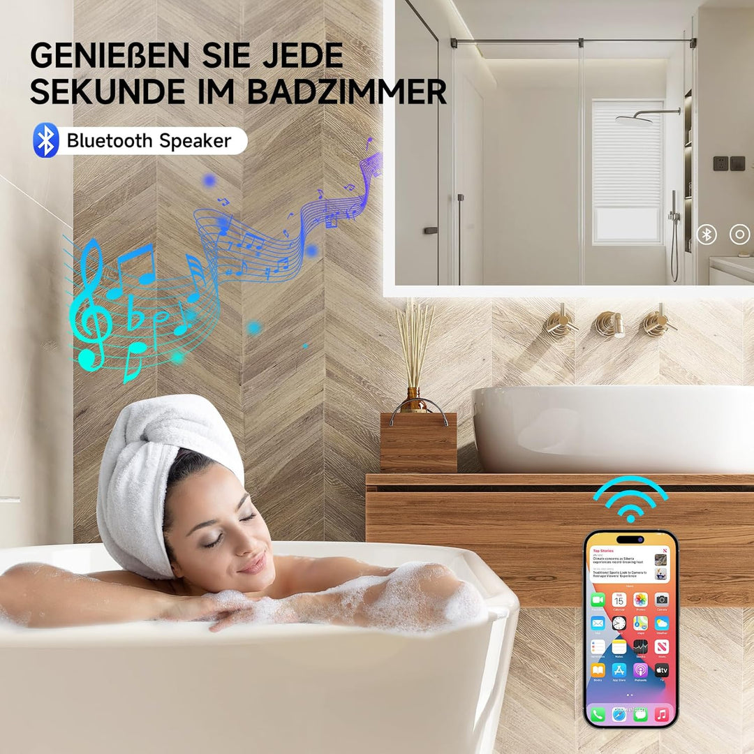 Dripex LED Badspiegel 80x60cm, Badezimmerspiegel mit Bluetooth und Steckdose 60L x 80B cm mit Steckd