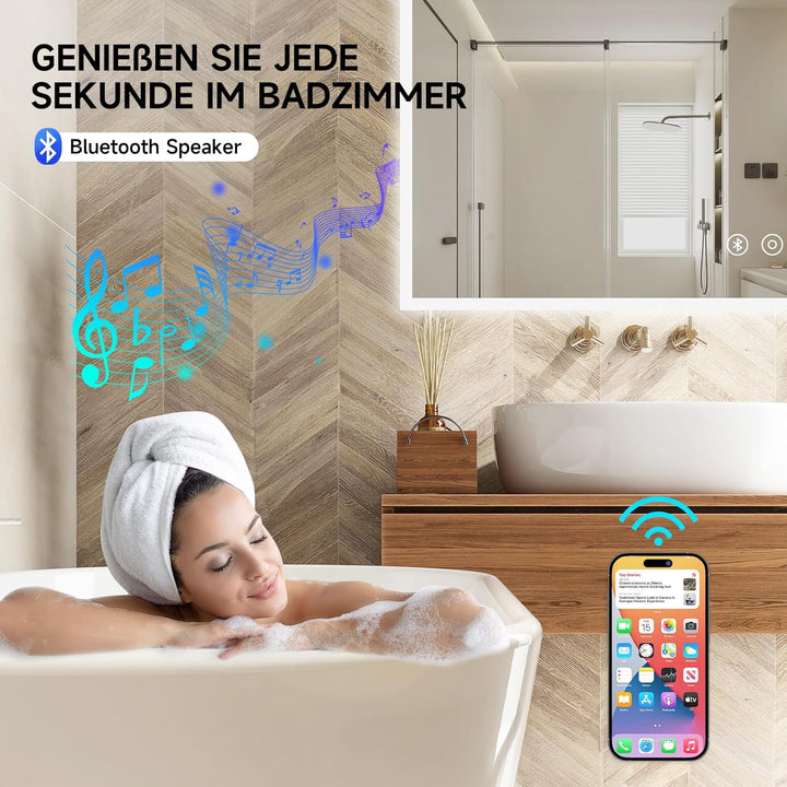 Dripex LED Badspiegel 80x60cm, Badezimmerspiegel mit Bluetooth und Steckdose 60L x 80B cm mit Steckd