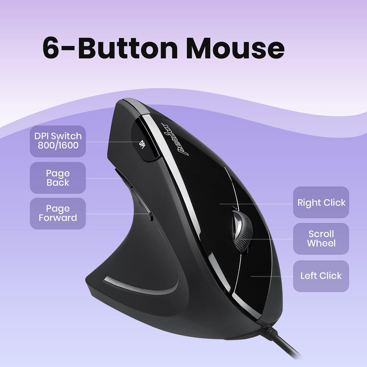Perixx Perimice-513L Vertikale ergonomische Maus mit 2 DPI, 6 Tasten optische Ergo-Maus mit 2 Level
