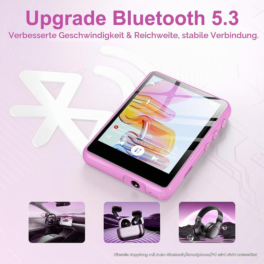SWOFY 128GB MP3-Player mit Bluetooth 5.3-2,4-Zoll Touchscreen, HiFi-Klang, integrierter Lautsprecher
