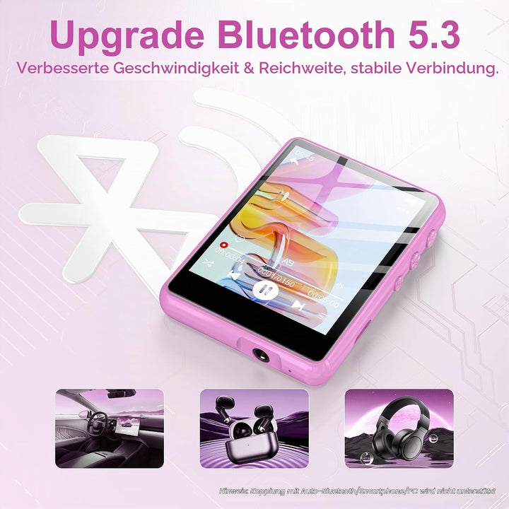 SWOFY 128GB MP3-Player mit Bluetooth 5.3-2,4-Zoll Touchscreen, HiFi-Klang, integrierter Lautsprecher