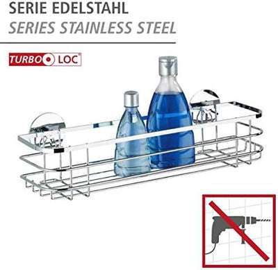 WENKO Turbo-Loc® Edelstahl Maxiablage - Befestigen ohne bohren, Edelstahl rostfrei, 38 x 10.5 x 11 c