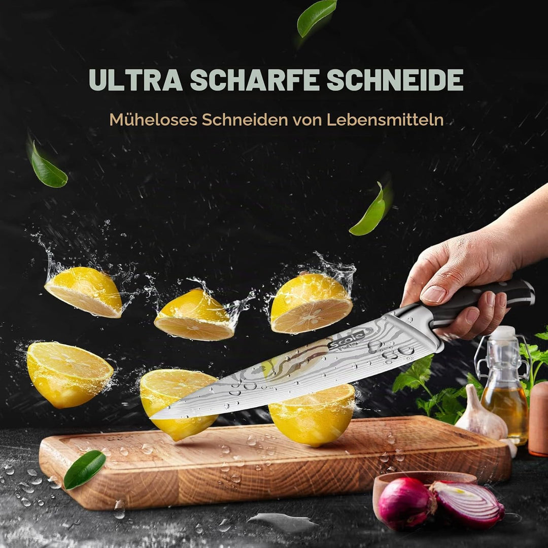 SCOLE® Messerset 3-teilig,Küchenmesserset aus deutschem 1.4116 Edelstahl | Scharfe Messer Set mit Kü