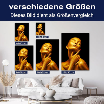 wandmotiv24 Leinwand-Bild Gold Collection, Grösse 60x45cm, Hochformat, Frau in Gold, schwarzer Hinte