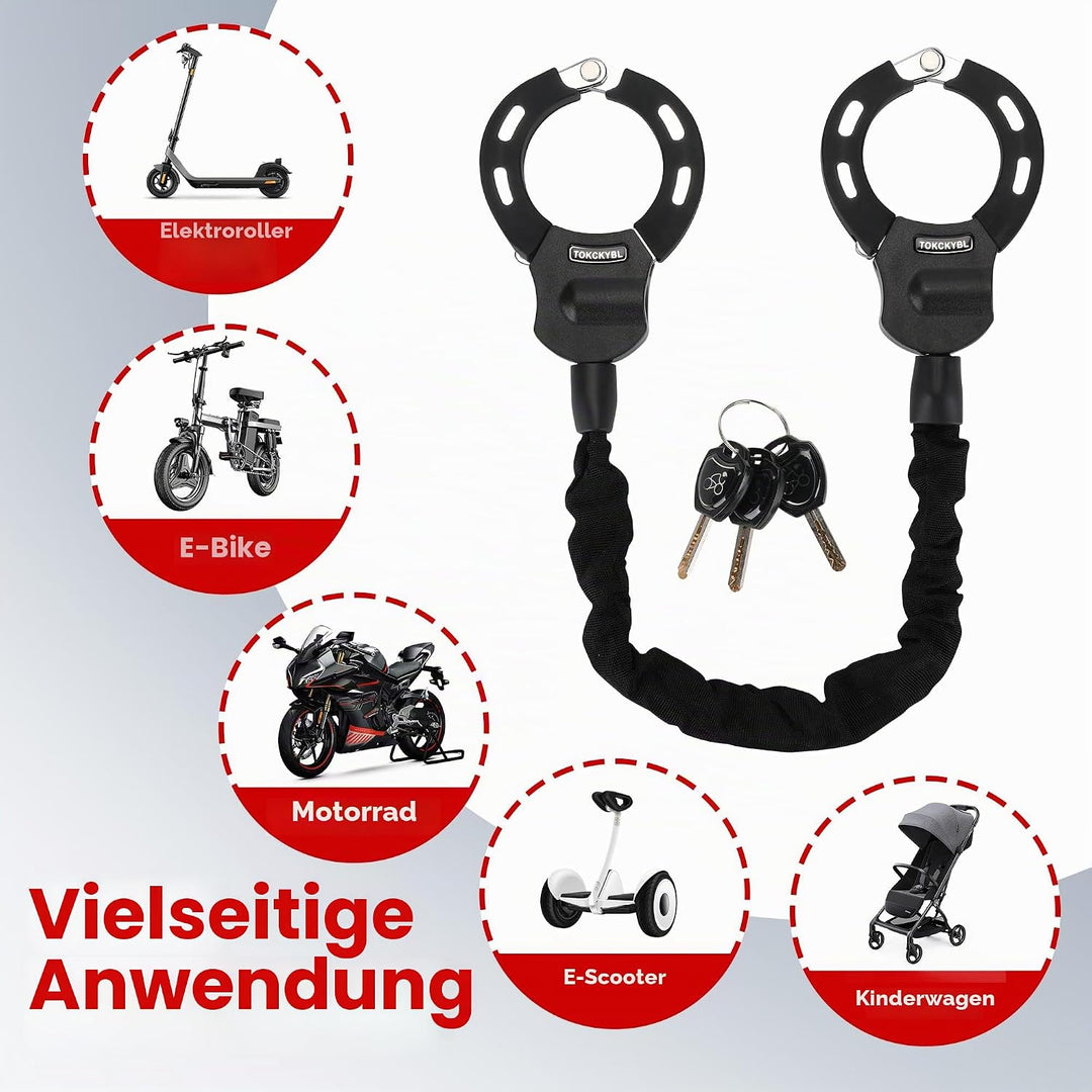 Robustes Rollerschloss – 94 cm x 8 mm Anti-Diebstahl-Kettenschloss mit 3 Schlüsseln – wetterfest, An
