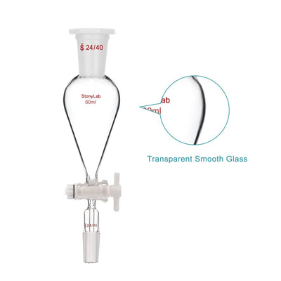 stonylab Scheidetrichter Glas, 60 ml Separatorentrichter mit PTFE-Absperrhahn Konischer Birnenförmig