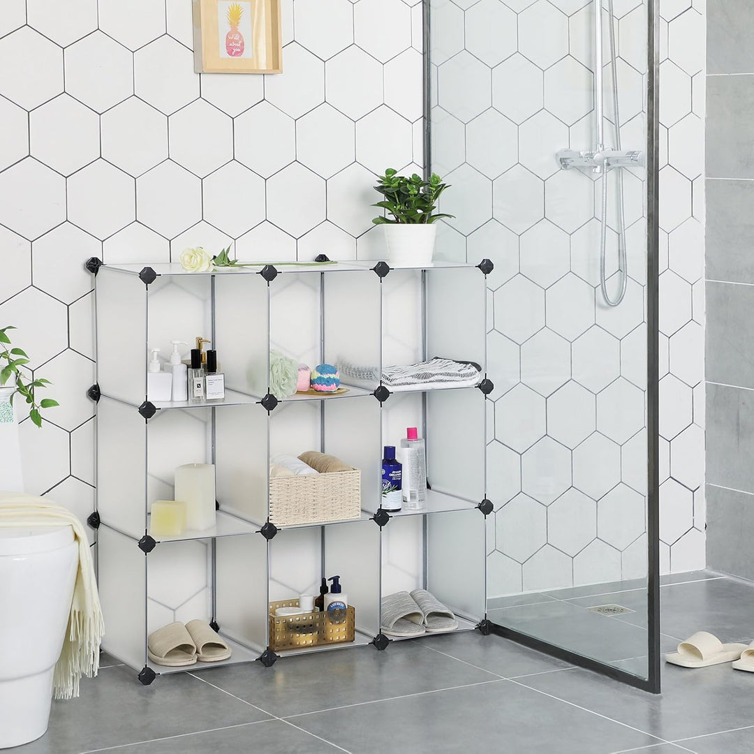 SONGMICS Kunststoffschrank, Kleiderschrank, Badezimmerregal, Schuhregal, Weiss, 93 x 31 x 123 cm, LP