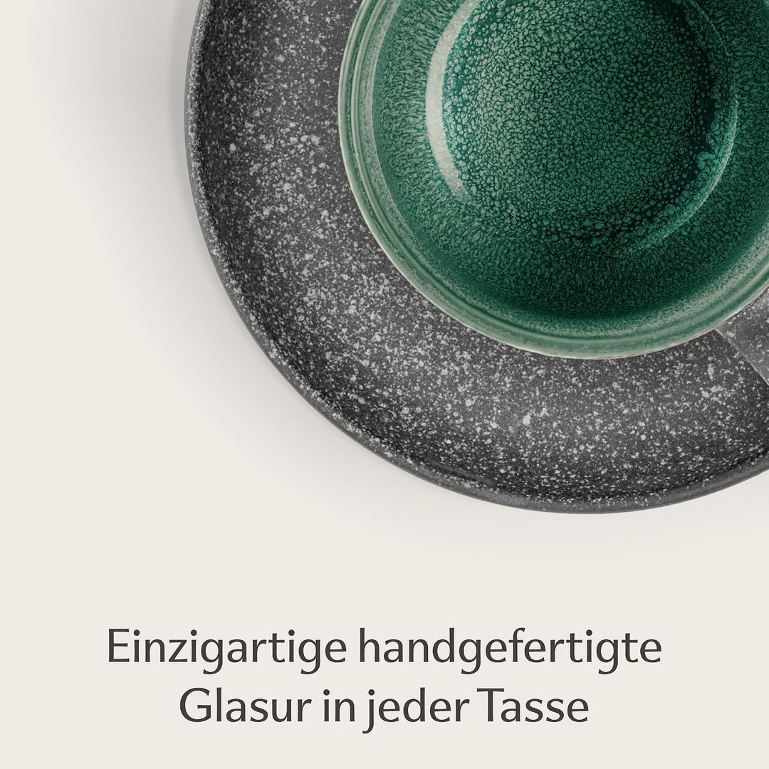 Cosumy Espressotassen mit Untertassen 4er Set - 90 ml Keramik, 𝗗𝗶𝗰𝗸𝘄𝗮𝗻𝗱𝗶𝗴𝗲𝘀 Steingut mit Handgeferti