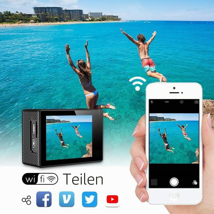 AKASO Action Cam 4k30FPS 20MP - Unterwasserkamera 170°Ultra Weitwinkel Full HD WiFi Action Kamera mi