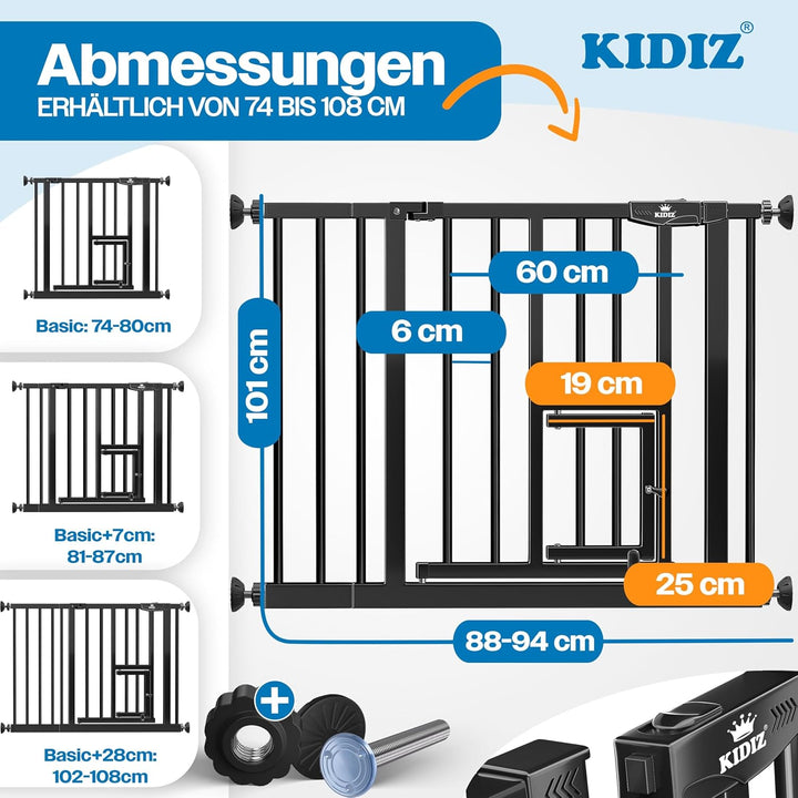 KIDIZ Absperrgitter zum Klemmen mit Katzenklappe, Türschutzgitter, Autoclose Kinder Treppengitter oh