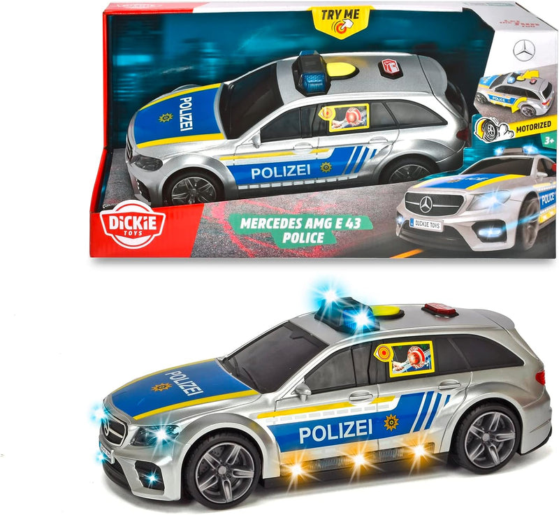 Dickie Toys Mercedes-AMG E43 Polizeiauto, Polizei, motor. Spielzeugauto, Heckklappe öffnet per Knopf