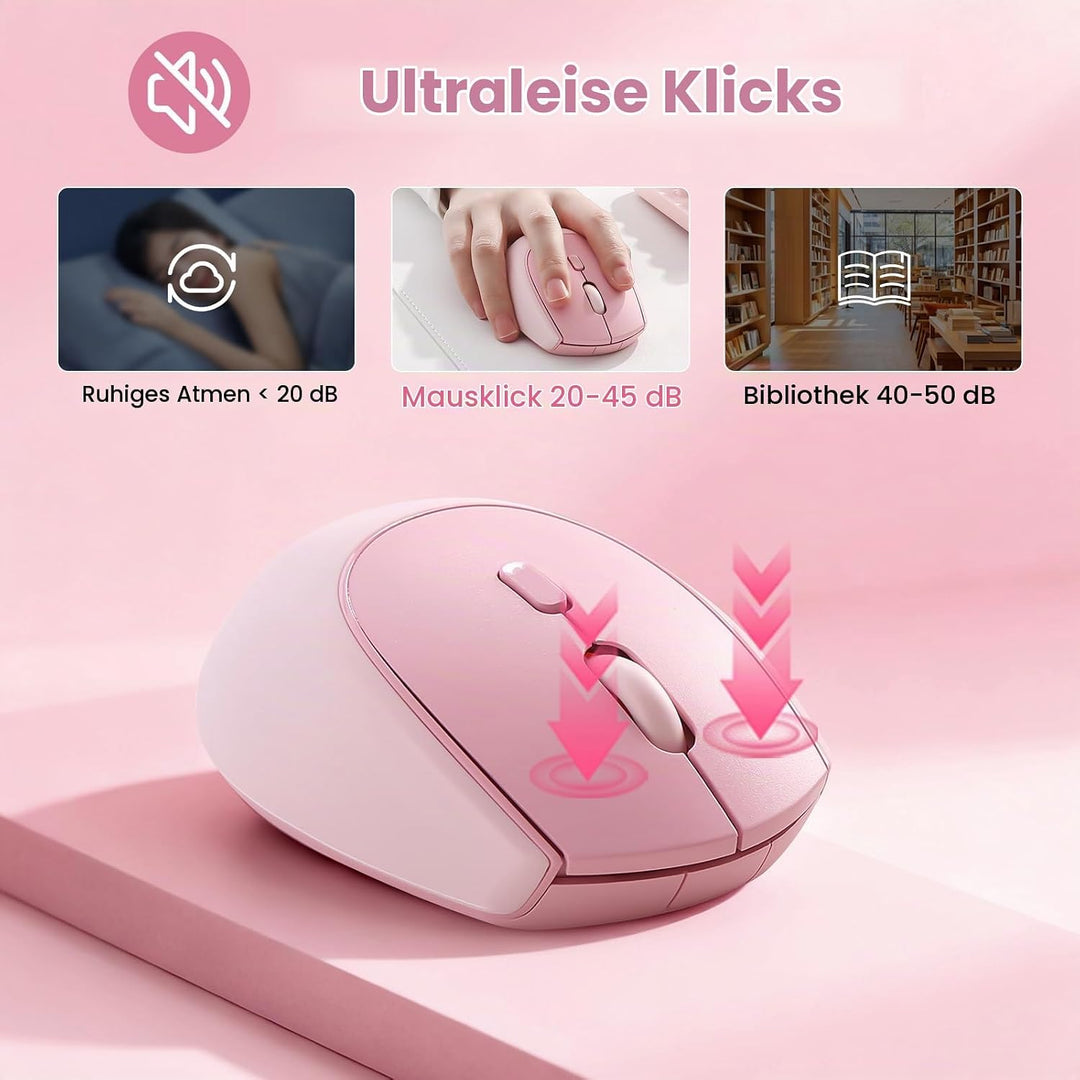 YUNZII C2 Drahtlose Maus, 2,4 GHz Silikon-Lautlose Funkmaus, 3 Verstellbare DPI, 1600 DPI Tracking,