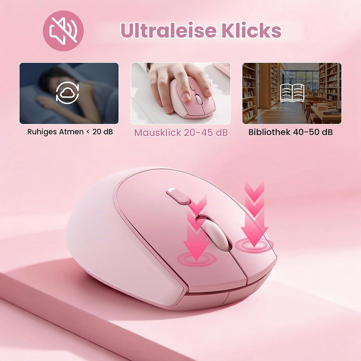 YUNZII C2 Drahtlose Maus, 2,4 GHz Silikon-Lautlose Funkmaus, 3 Verstellbare DPI, 1600 DPI Tracking,