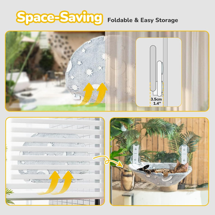 CATISM Faltbare Katzen Hängematte mit Leuchtende Sterne und Mond Bis zu 20kg, Katzen Fensterliege Fe