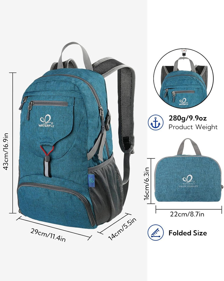 WATERFLY Ultraleicht Faltbar Klein Rucksack: 20L Leicht Packable Wanderrucksack Tagesrucksack Trekki