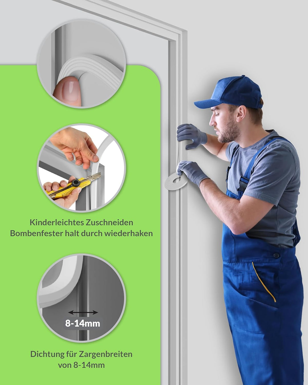 Premium Stahlzargendichtung aus TPE - für Stahltüren - Dichtung Höhe 16mm x Türdichtung Falz 13mm (5