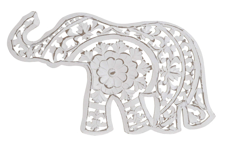 DRW Elefant, Mandala, Holz, zum Aufhängen, Weiss, gebeizt, 44 x 1,5 x 26,3 cm