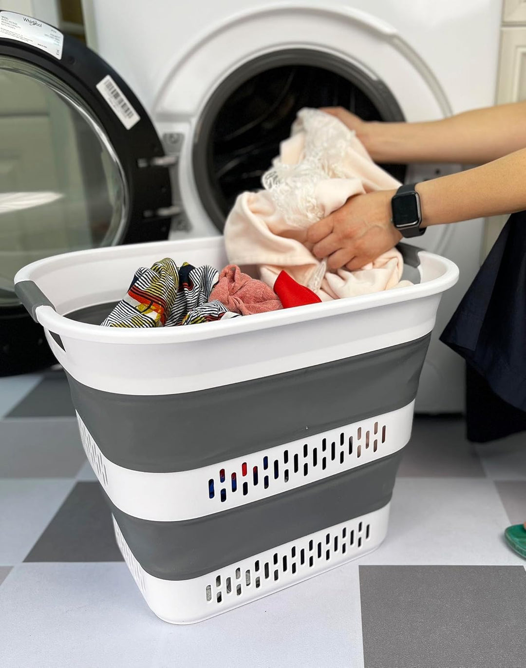SAMMART Zusammenklappbarer Wäschekorb aus Kunststoff, 40 l, faltbarer Pop-Up-Aufbewahrungsbehälter/O